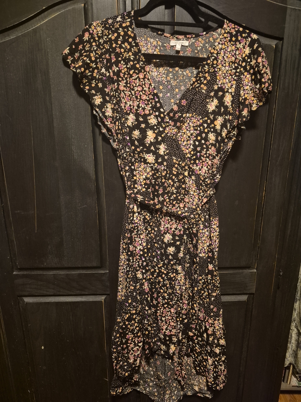 Maurices Black Floral Wrap Hi-low Dress